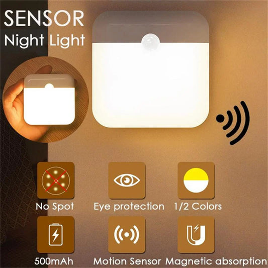 Motion Sensor USB LED Night Light – Rechargeable, Switch Control for Kitchen, Stairs, Hallway, Closet, Bedroom